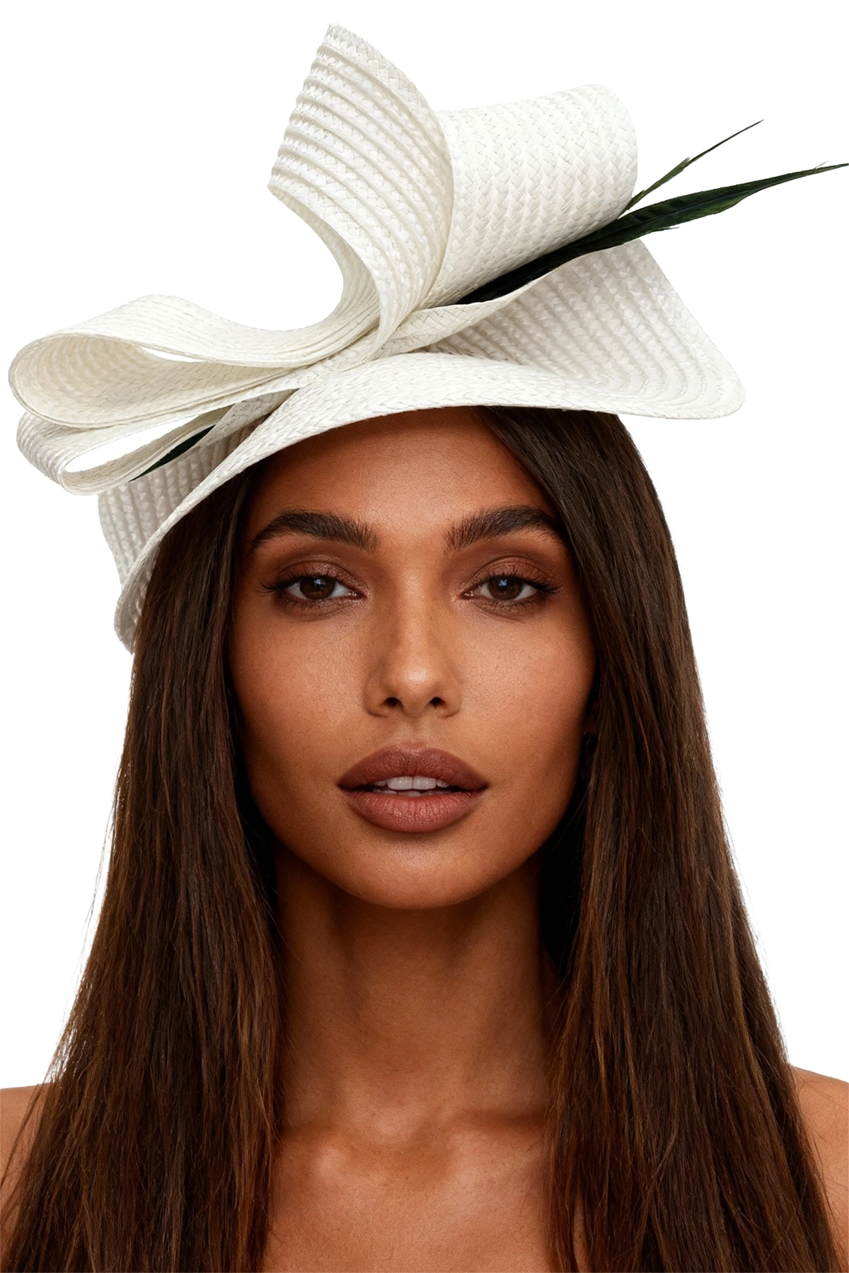 Tocado blanco modelo Belen con plumas diseño unico