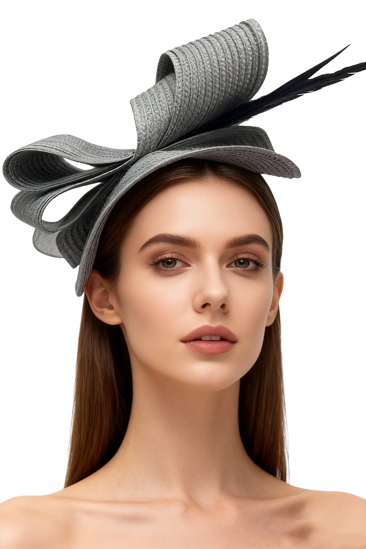 Tocado plata modelo Pamplona con plumas diseño unico