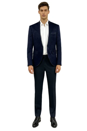 Traje de novio con brocado azul marino modelo Luis